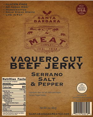 Santa Barbara Meat Company Vaquero Cut Beef Jerky - Serrano, Salt and Pepper